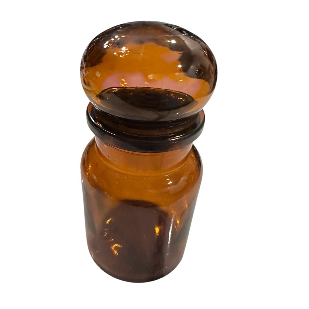 Vintage Belgian Bubble Lid Amber Glass Apothecary Jar Container Lidded small
